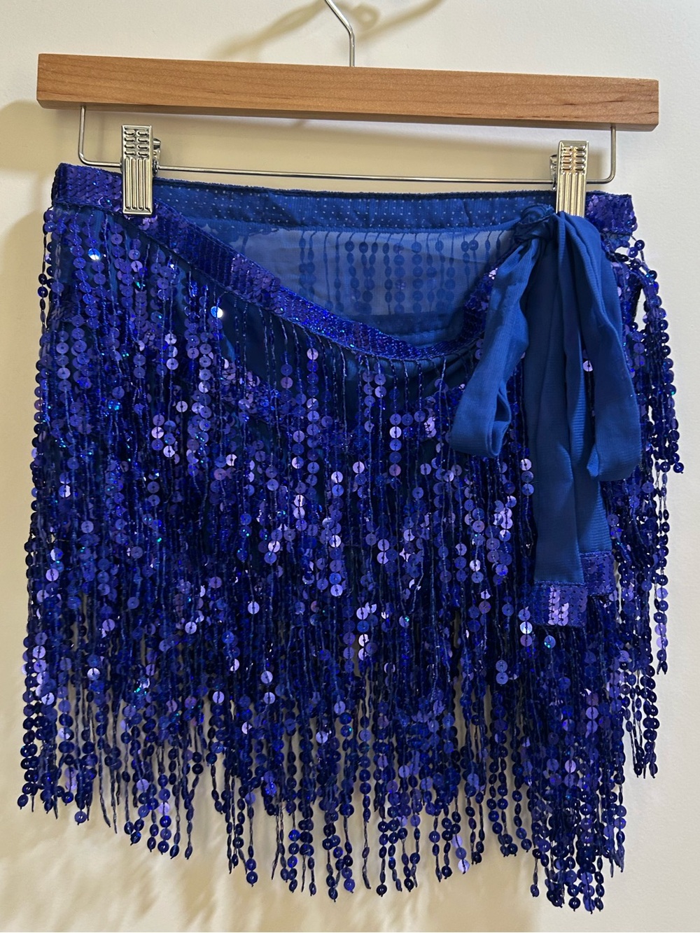 Blue Sequin Fringe Wrap Skirt - Women